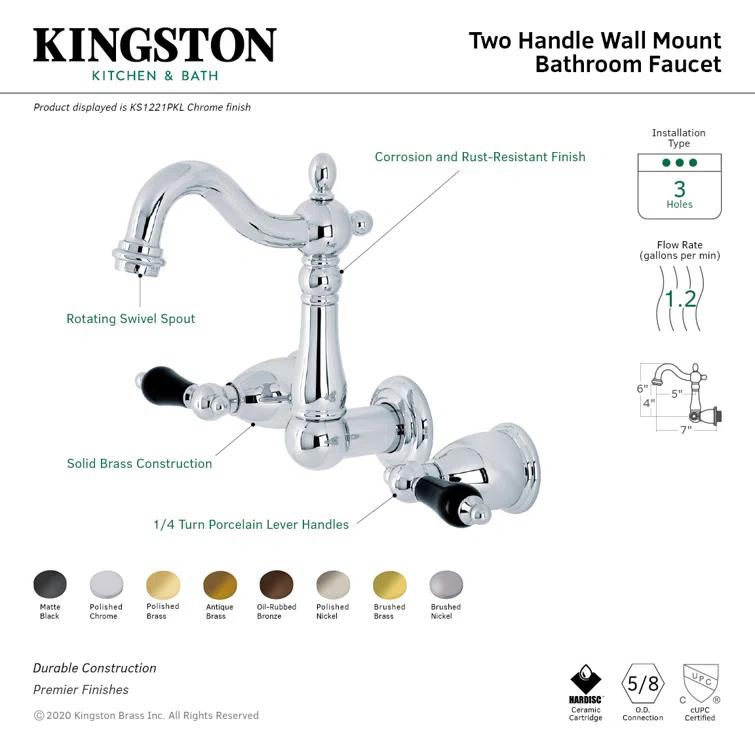 Kingston Brass Duchess Two-Handle Wall Mount Bathroom Faucet