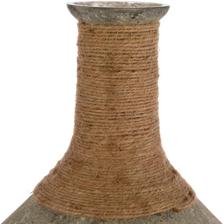 Glacia Sage and Tan Jute Wrapped Glass Floor Vase