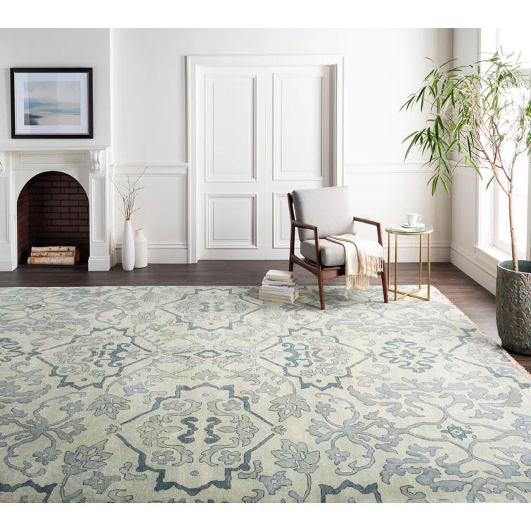 Blue Wool Hand-Knotted Floral 6' x 9' Area Rug