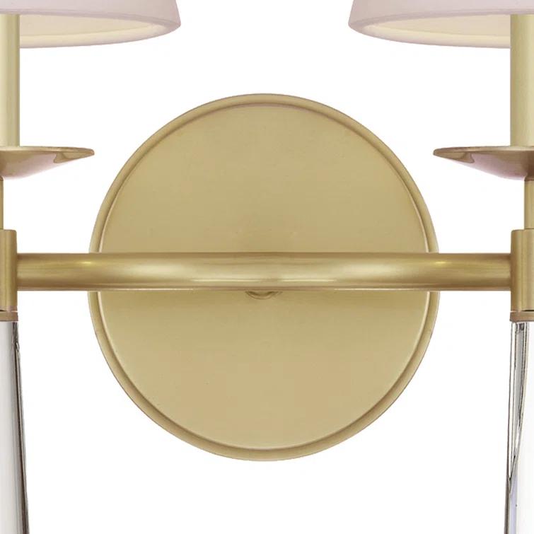 Aged Brass 2-Light Dimmable Sconce with Silk Shade