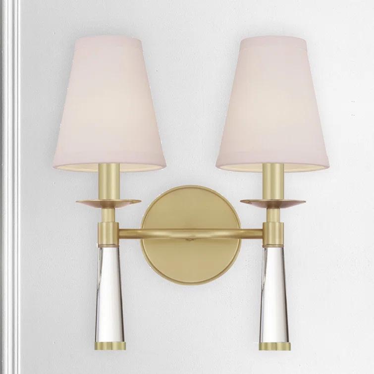 Aged Brass 2-Light Dimmable Sconce with Silk Shade