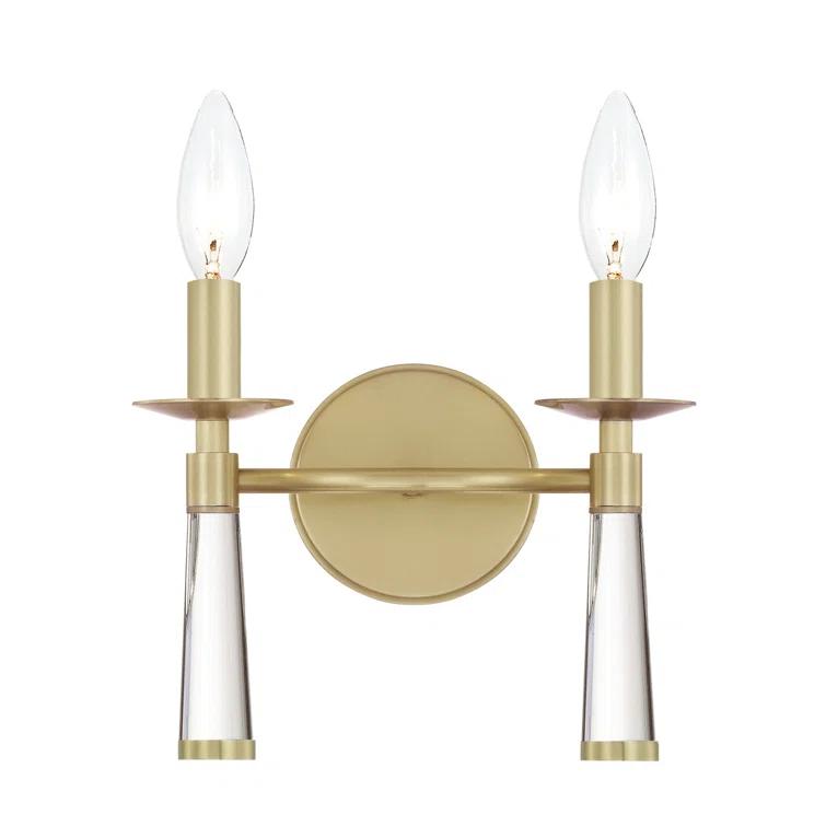 Aged Brass 2-Light Dimmable Sconce with Silk Shade