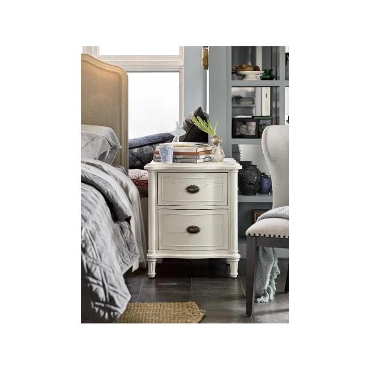 Eloise White Oak 2-Drawer Nightstand with Iron Ring Handles
