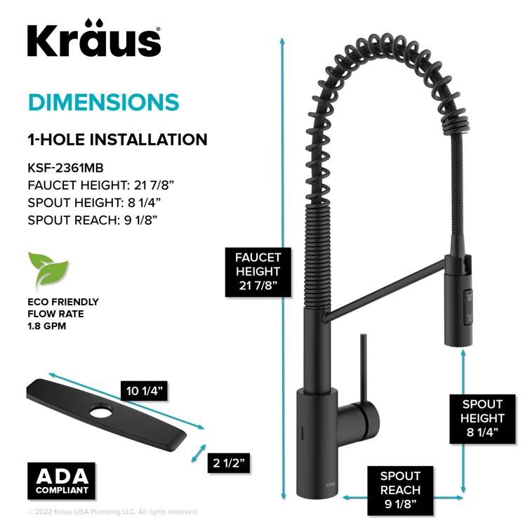 KRAUS Oletto Touchless Sensor Commercial Pull-Down Single Handle Kitchen Faucet with QuickDock Top Mount Assembly