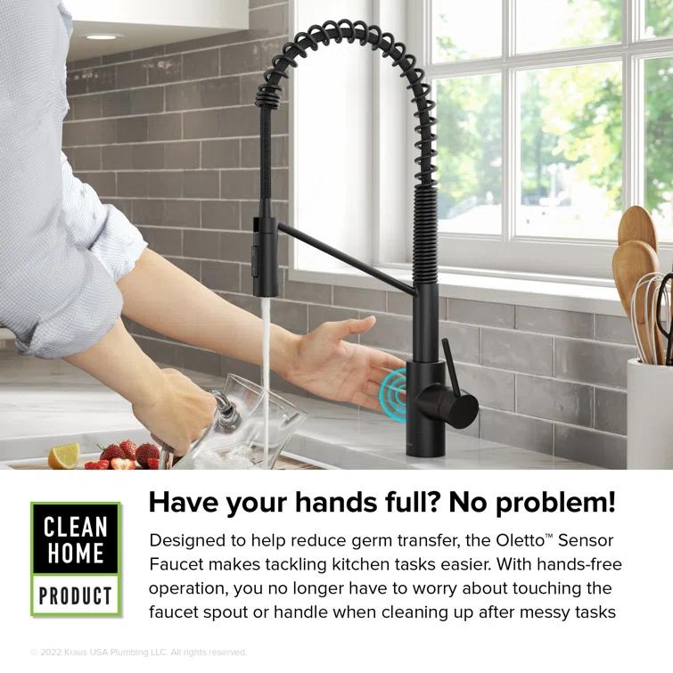 KRAUS Oletto Touchless Sensor Commercial Pull-Down Single Handle Kitchen Faucet with QuickDock Top Mount Assembly