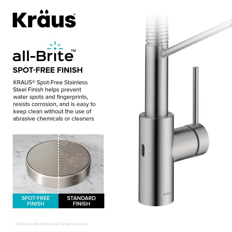 KRAUS Oletto Touchless Sensor Commercial Pull-Down Single Handle Kitchen Faucet with QuickDock Top Mount Assembly