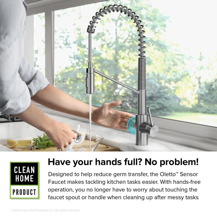 KRAUS Oletto Touchless Sensor Commercial Pull-Down Single Handle Kitchen Faucet with QuickDock Top Mount Assembly