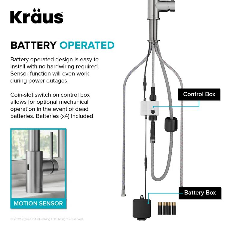 KRAUS Oletto Touchless Sensor Commercial Pull-Down Single Handle Kitchen Faucet with QuickDock Top Mount Assembly