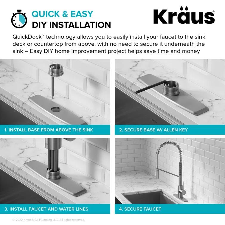KRAUS Oletto Touchless Sensor Commercial Pull-Down Single Handle Kitchen Faucet with QuickDock Top Mount Assembly