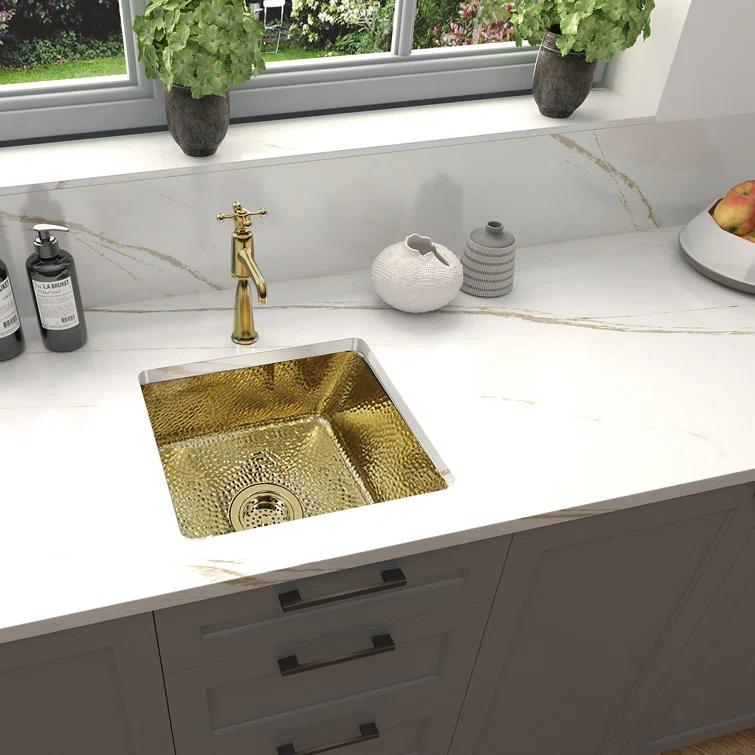 Brightwork 17" x 17" Hand-Hammered Dual Mount Kitchen/Bar Sink