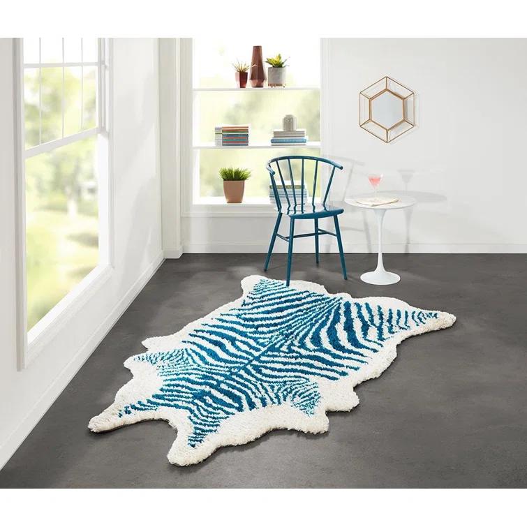 Khalhari Animal Print Handmade Tufted Turquoise/White Area Rug