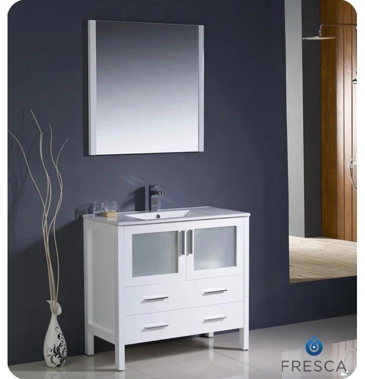 Torino 36'' Single Bathroom Vanity with Ceramic Top with Mirror