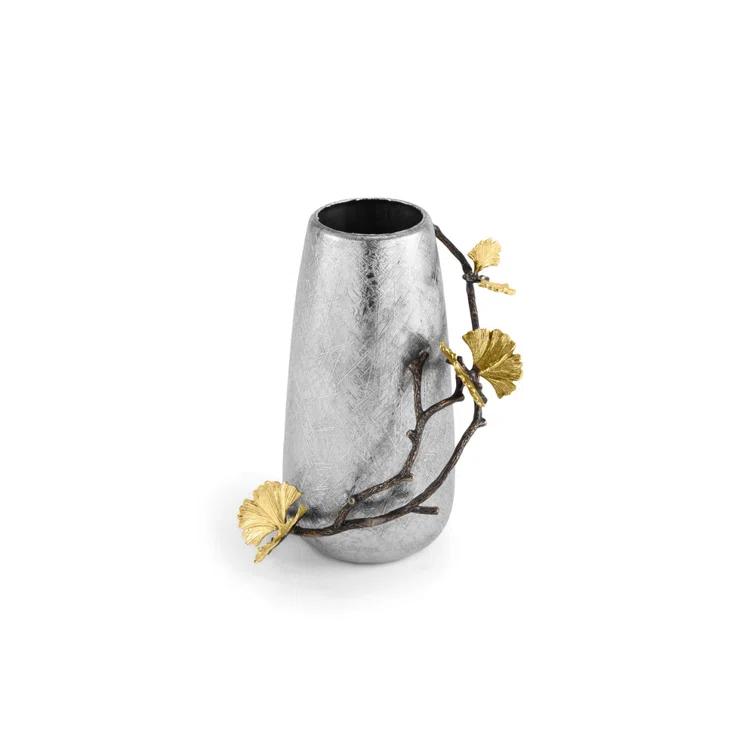 Silver and Gold Metallic Brass Bud Vase