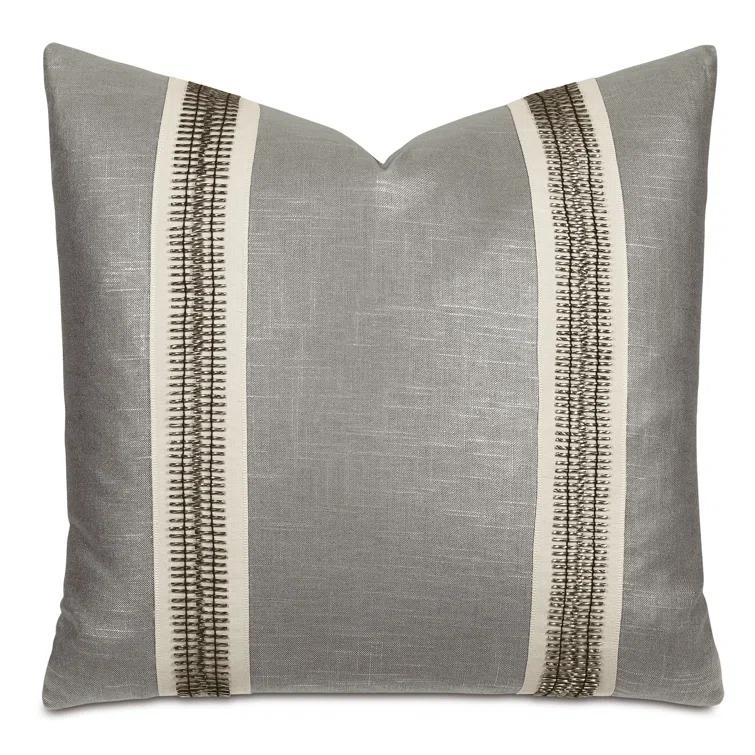 Taupe Linen Blend Square Throw Pillow with Appliqued Trim