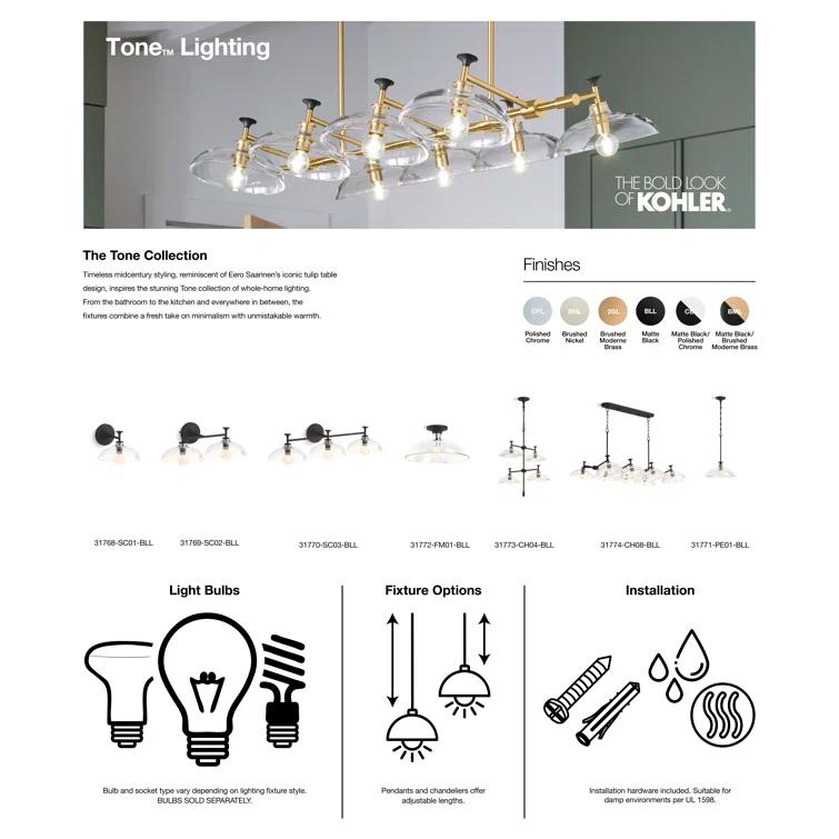 Tone 3 Light Indoor Bathroom Vanity Light Fixture, UL Listed
