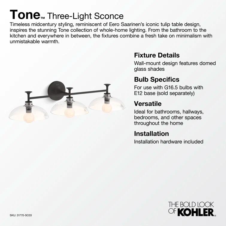Tone 3 Light Indoor Bathroom Vanity Light Fixture, UL Listed