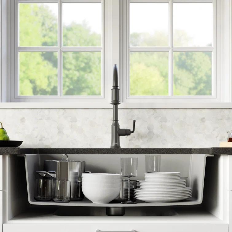 Karran Farmhouse/Apron-Front Quartz Composite 34'' X 21-1/4'' Single Bowl Kitchen Sink