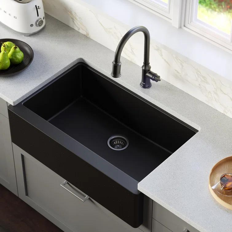 Karran Farmhouse/Apron-Front Quartz Composite 34'' X 21-1/4'' Single Bowl Kitchen Sink