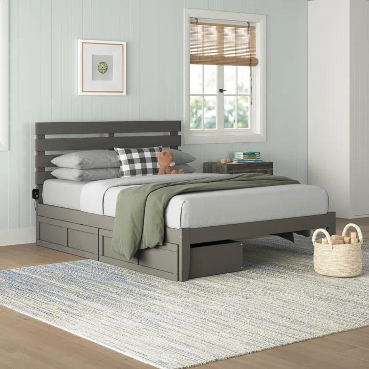 Madaket Premium Wood Farmhouse Storage Platform Bed with Under Bed Drawers