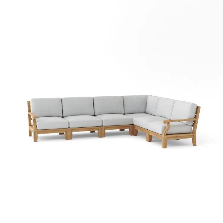 Teak and Gray 5-Person Outdoor Sectional with Sunbrella Cushions