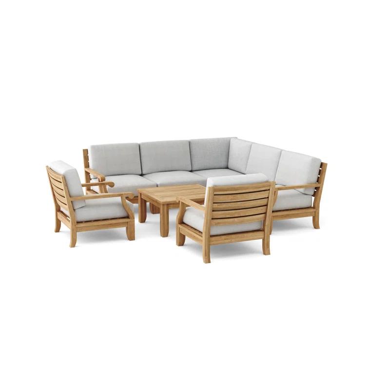 Riviera 8-Piece Teak Outdoor Conversation Set with Gray Cushions