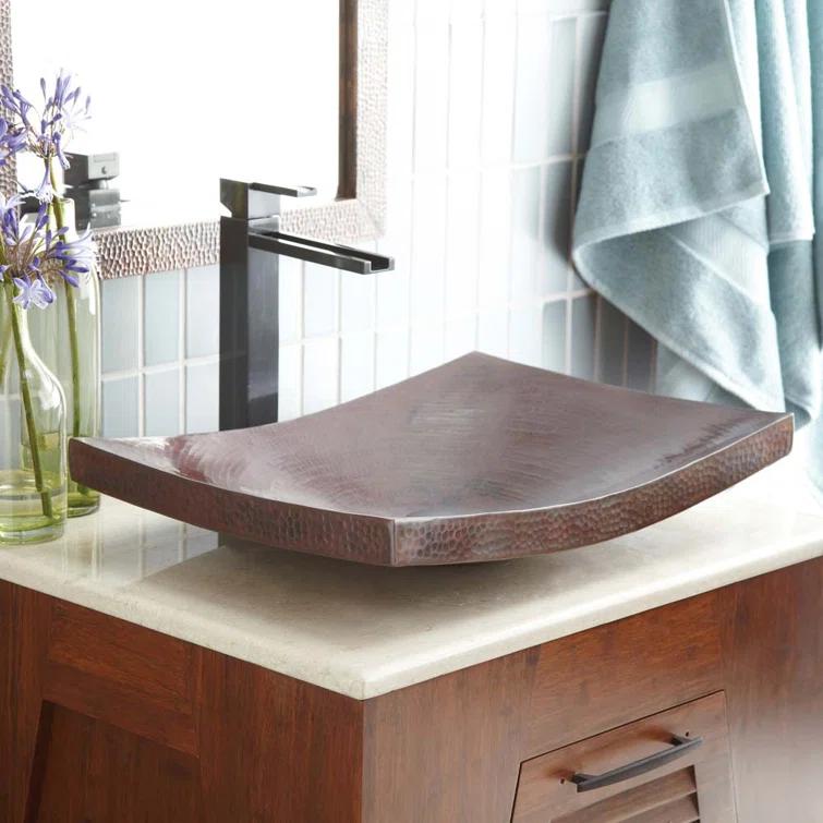 Maestro Antique Copper Metal Hand Hammered Rectangular Vessel Bathroom Sink