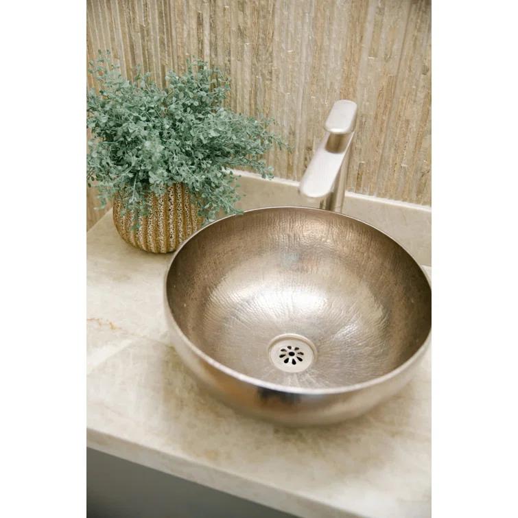 Maestro Brushed Nickel Hand Hammered Circular Vessel Bathroom Sink