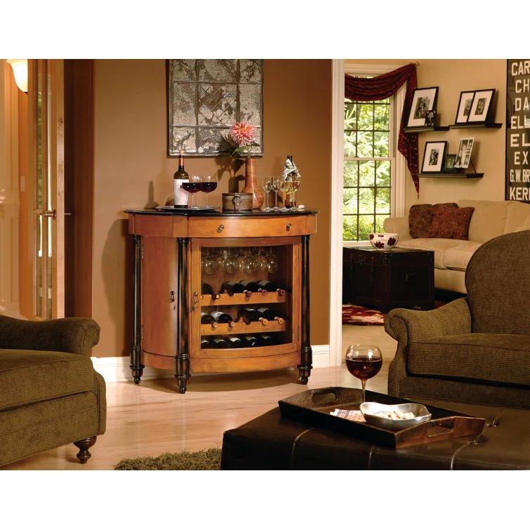 Vintage Umber & Worn Black Demilune Wine Cabinet with Granite Top