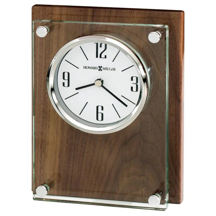 Amherst Rustic Analog Solid Wood Quartz Movement / Crystal Tabletop Clock in Walnut/Clear
