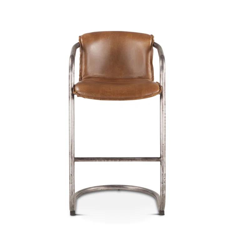 Chiavari Chestnut Leather and Metal Bar Stool