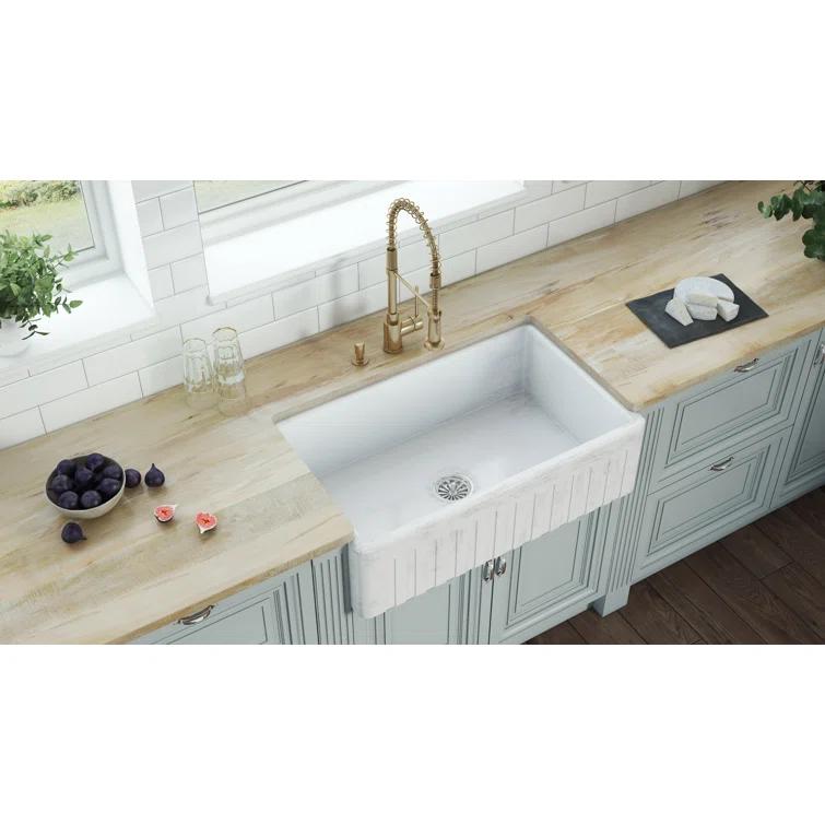 Ruvati 33 inch Fireclay Farmhouse Apron-Front Kitchen Sink Reversible