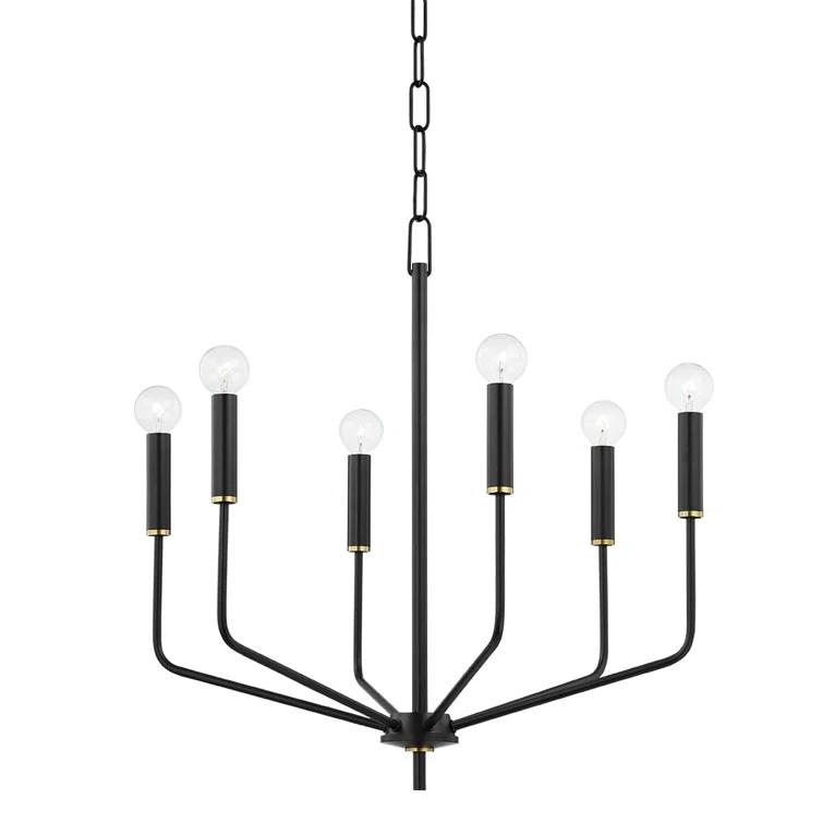 Elegant Aged Brass & Soft Black 6-Light Chandelier with Globe Bulbs