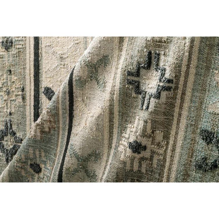 Hand-Knotted Blue and Beige Wool Cotton Area Rug