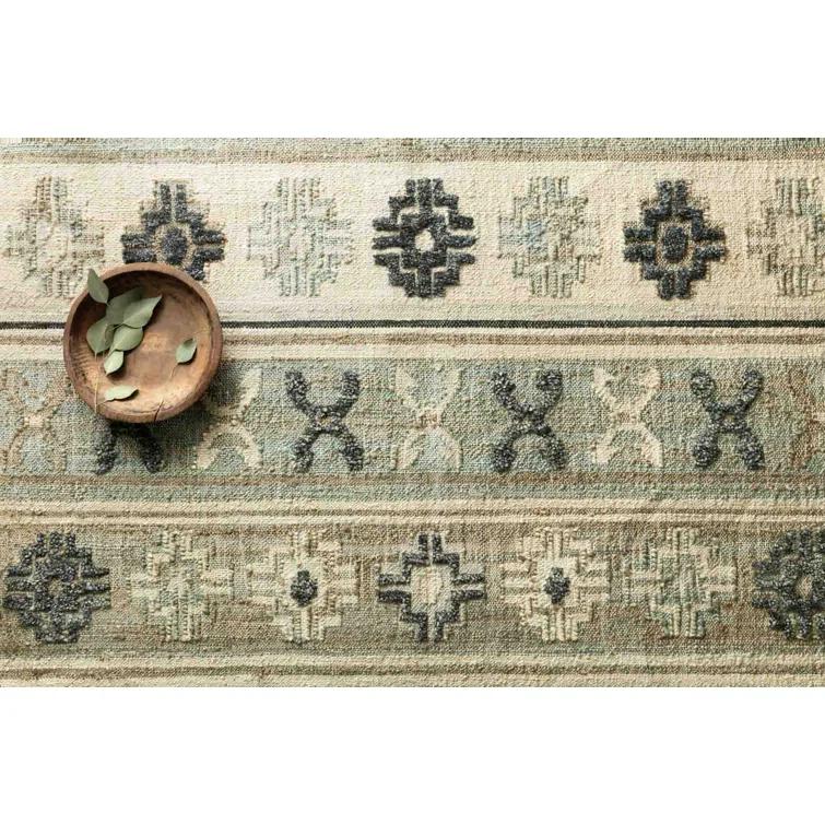 Hand-Knotted Blue and Beige Wool Cotton Area Rug