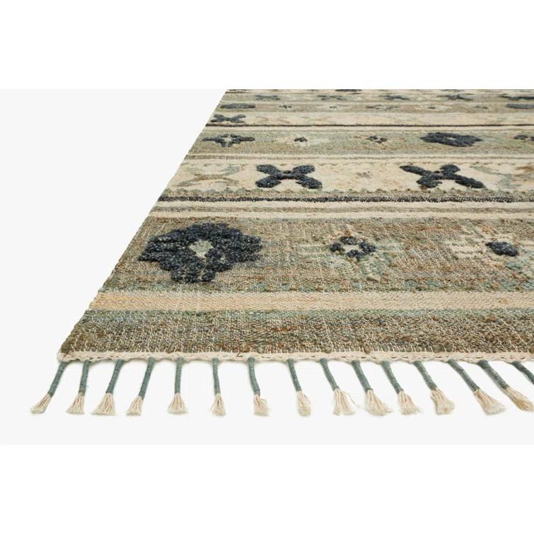Hand-Knotted Blue and Beige Wool Cotton Area Rug