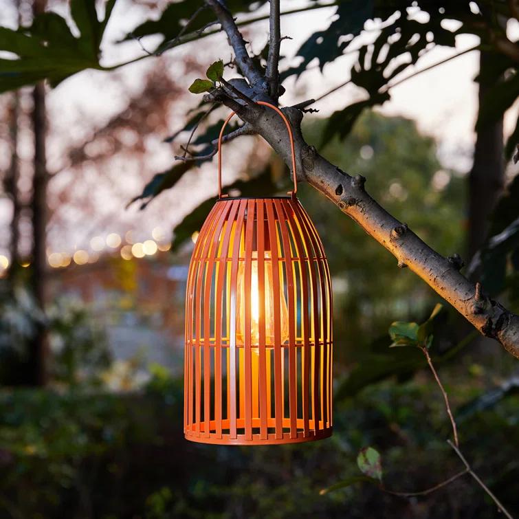 9.75" Metal Woven Solar Powered  Outdoor Hanging Lantern