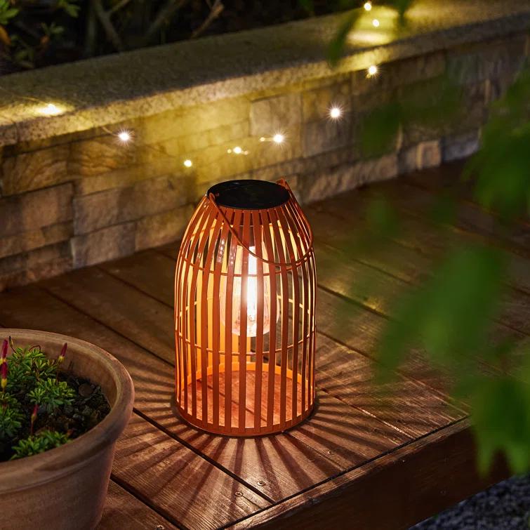9.75" Metal Woven Solar Powered  Outdoor Hanging Lantern