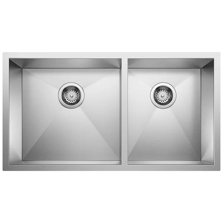 Blanco 515821 Precision 33" L x 18'' W Double Bowl Stainless Steel Undermount Kitchen Sink