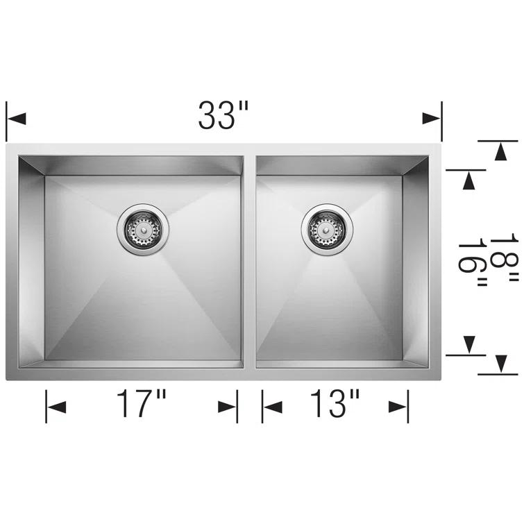 Blanco 515821 Precision 33" L x 18'' W Double Bowl Stainless Steel Undermount Kitchen Sink