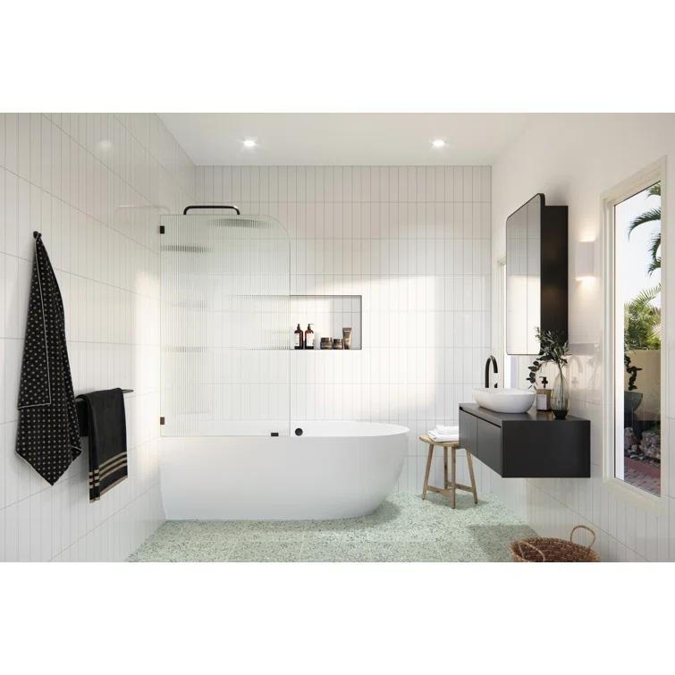 Aurora 30 in. x 58.25 in. Frameless Fluted Radius Single Fixed Bath Panel