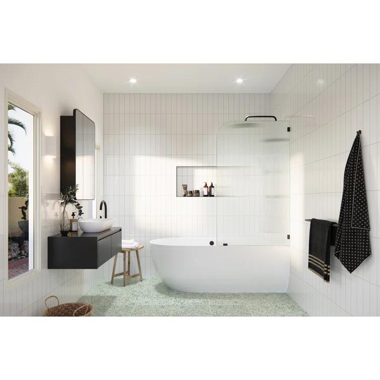Aurora 30 in. x 58.25 in. Frameless Fluted Radius Single Fixed Bath Panel
