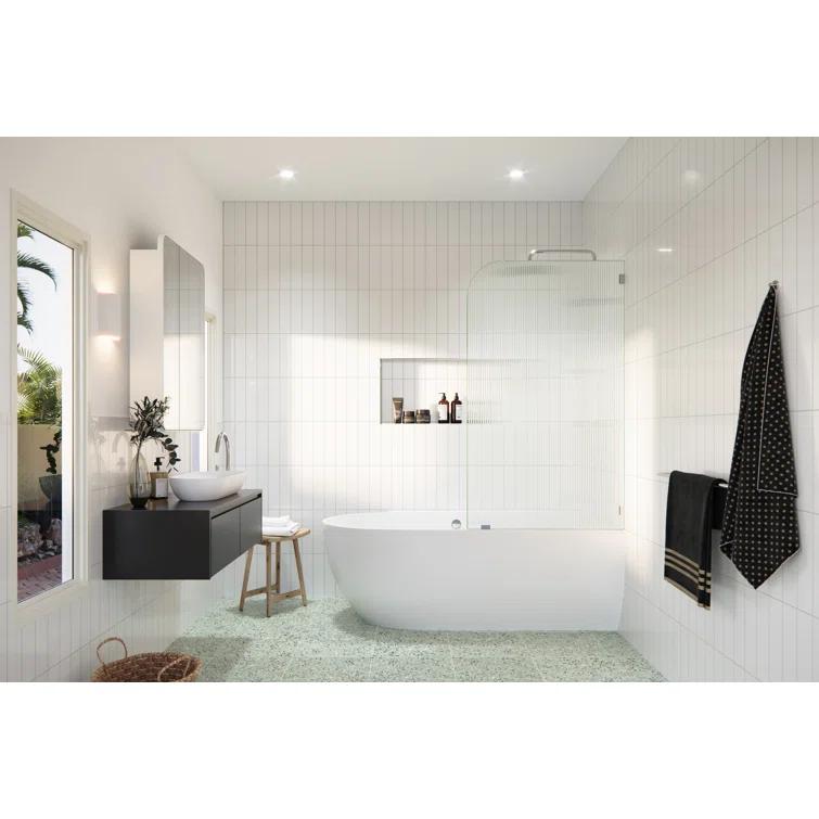 Aurora 30 in. x 58.25 in. Frameless Fluted Radius Single Fixed Bath Panel