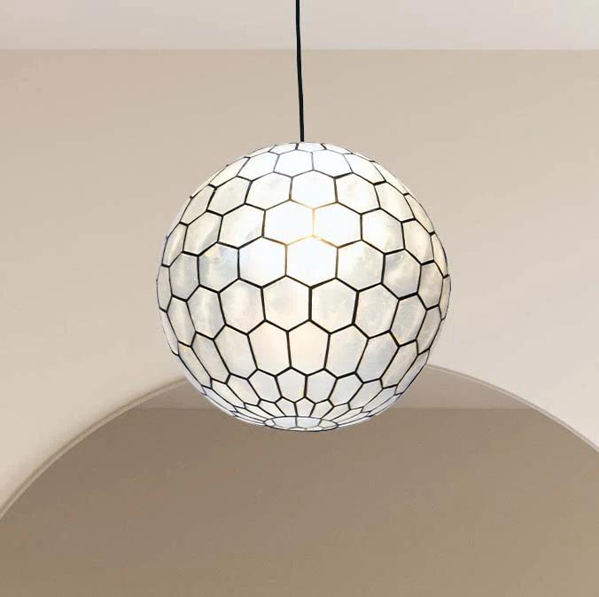 Storied Home 20"x19" Capiz Honeycomb Globe Pendant Light: ETL Listed, UL Certified, Metal Body