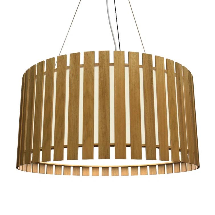 Louro Freijo Slatted Drum Chandelier with Acrylic Diffuser