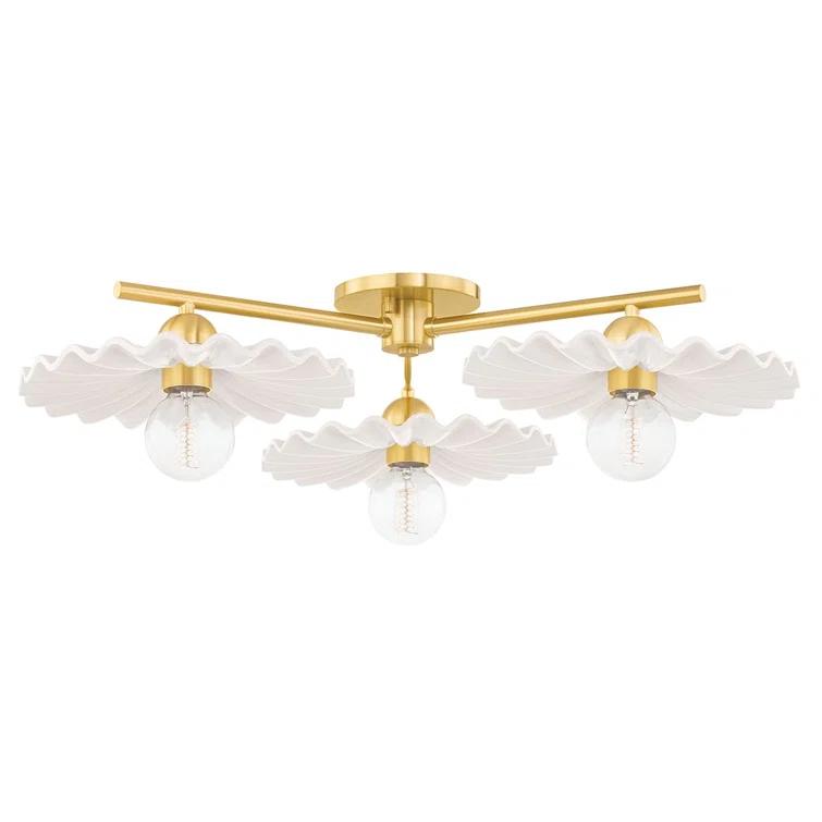 Madrona Semi-Flush Mount Light - White and Brass / 33"W