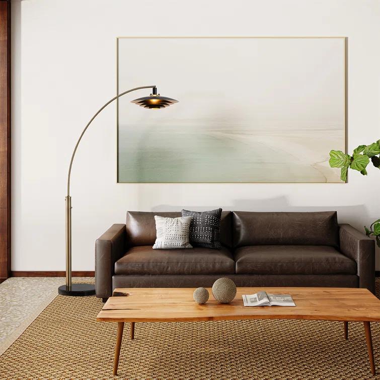 Rancho Mirage 1 Light Arc Floor Lamp - 86", Weathered Brass finish, Matte Black & Gold Leaf Shade, M