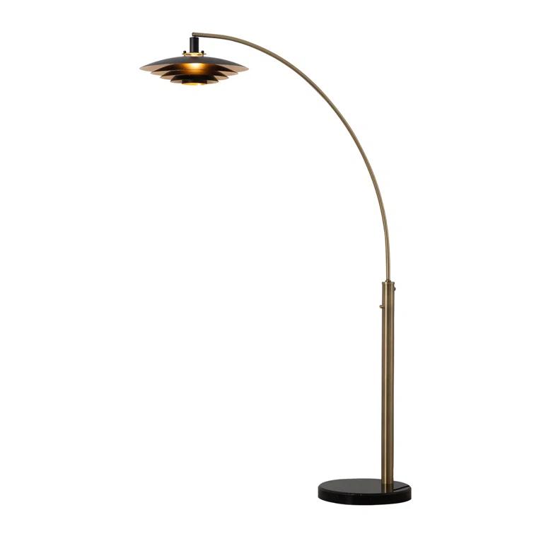 Rancho Mirage 1 Light Arc Floor Lamp - 86", Weathered Brass finish, Matte Black & Gold Leaf Shade, M