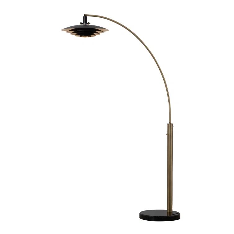 Rancho Mirage 1 Light Arc Floor Lamp - 86", Weathered Brass finish, Matte Black & Gold Leaf Shade, M