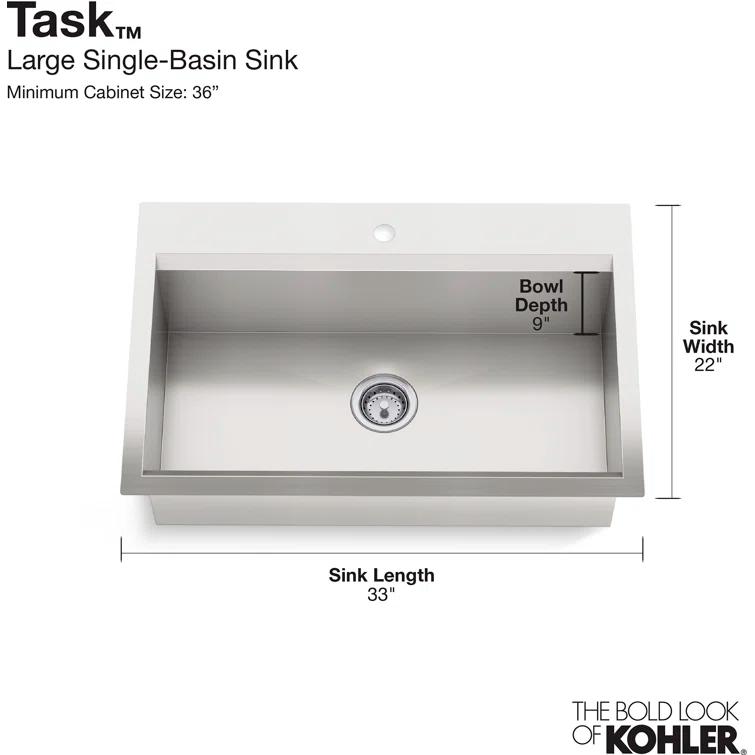 Task 33" x 22" Top-Mount/Undermount Single-Bowl Workstation Kitchen Sink With Accessories