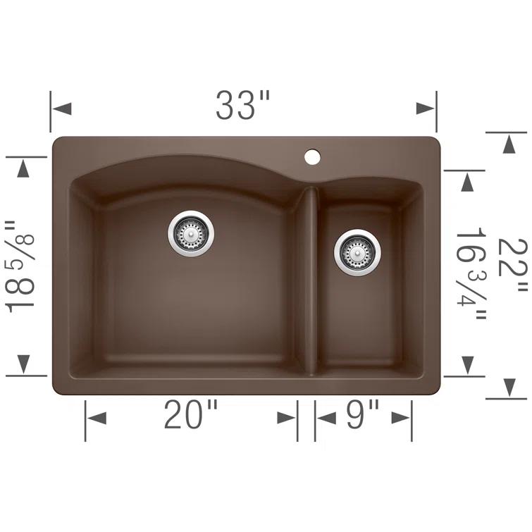 Diamond Silgranit 33" L x 22" W Double Basin Drop-In/Undermount Sink